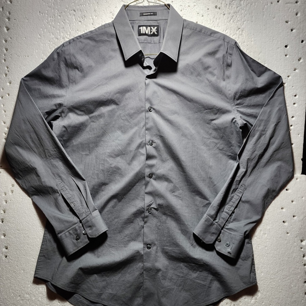 Express 1MX Shirt Men Gray Button Down Long Sleeve Collared Unknown Size Casual